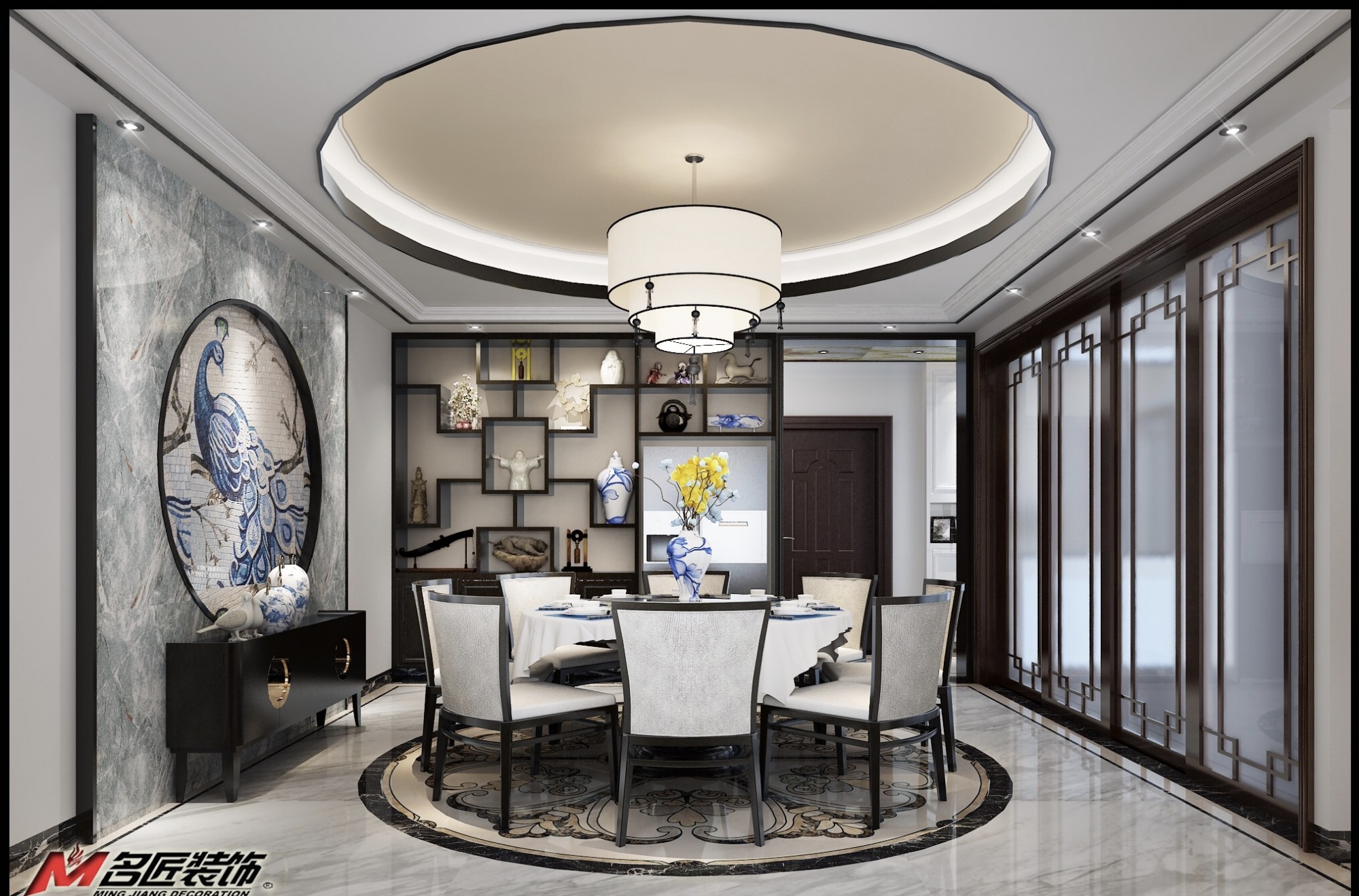 佛山市鵬瑞皓玥灣新中式風(fēng)格四居室裝修案例