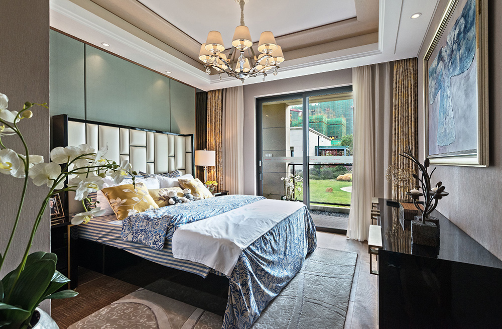 新中式風格室內裝修設計效果圖-恒大西江天悅平層195平米-室內裝修設計主臥 新中式風格室內裝修設計效果圖-恒大西江天悅平層195平米-室內裝修設計主臥