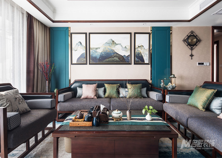 佛山市建投綠地璀璨天城新中式風格三居室裝修案例