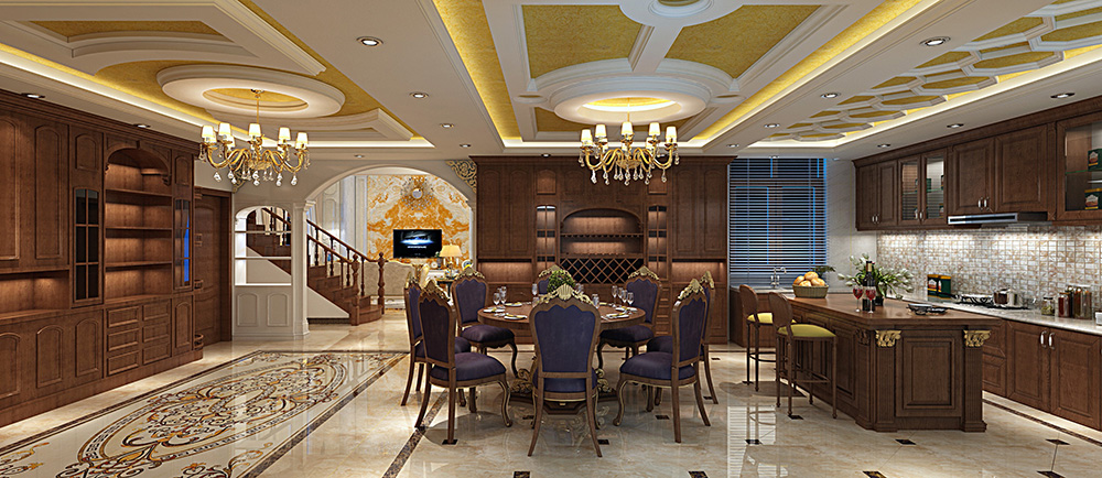 歐式風格別墅裝修設計效果圖-萬科水晶城別墅425平米-別墅裝修設計廚餐廳 歐式風格別墅裝修設計效果圖-萬科水晶城別墅425平米-別墅裝修設計廚餐廳