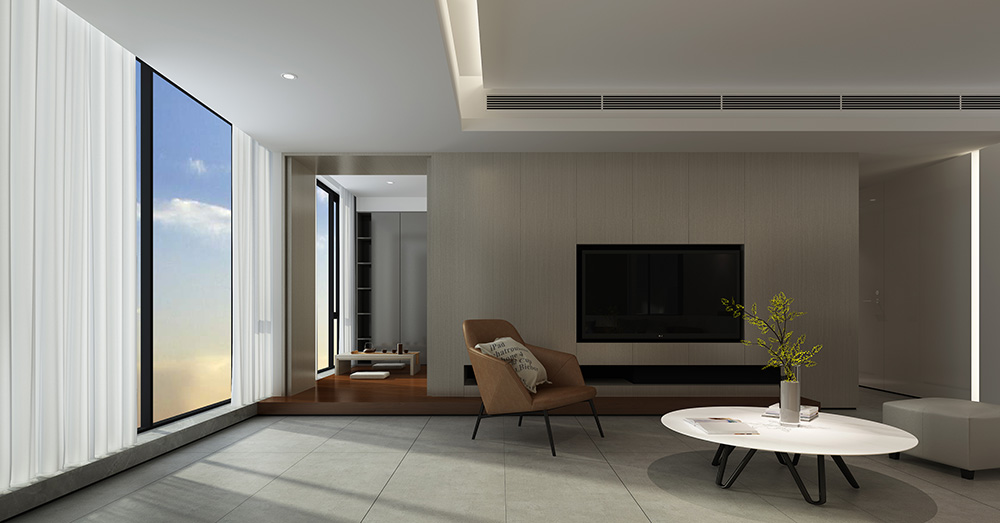 極簡風格室內裝修設計效果圖-悅江上品四居210平米-室內客廳茶室裝修設計