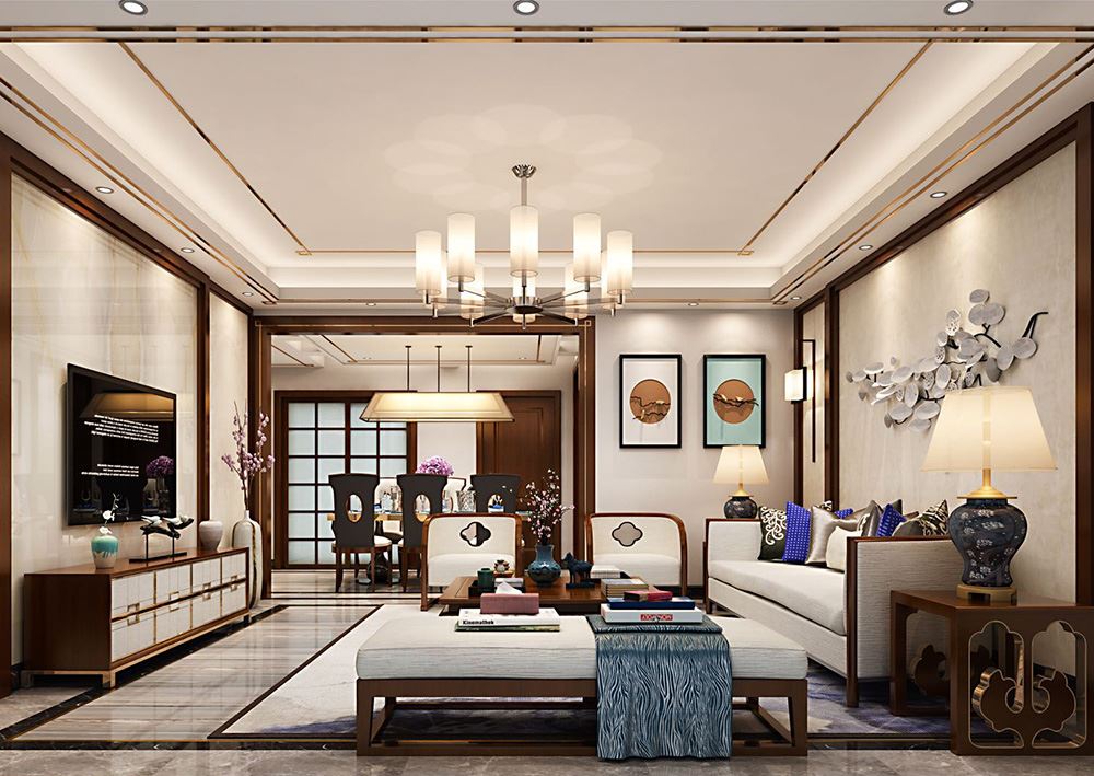 衢州市東苑小區(常山)新中式風格三居室裝修案例