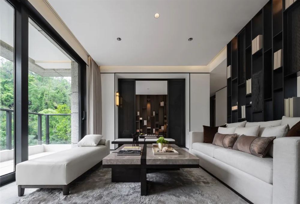 陽江市春天花園財富地標(尾盤)新中式風格復式裝修案例