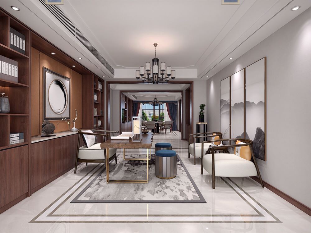 連云港市大陸橋國際商務(wù)大廈新中式風(fēng)格別墅裝修案例