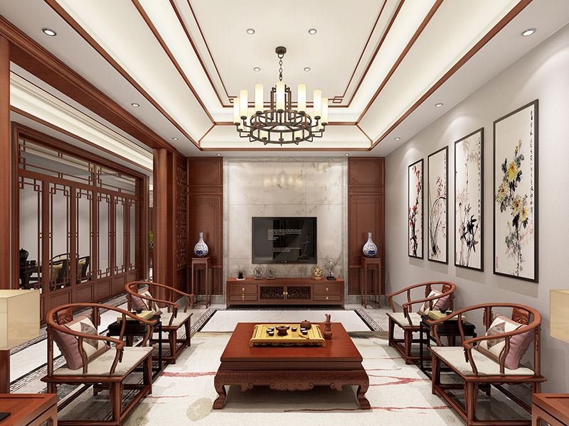 常州市星河丹堤城央印別墅新中式風(fēng)格別墅裝修案例