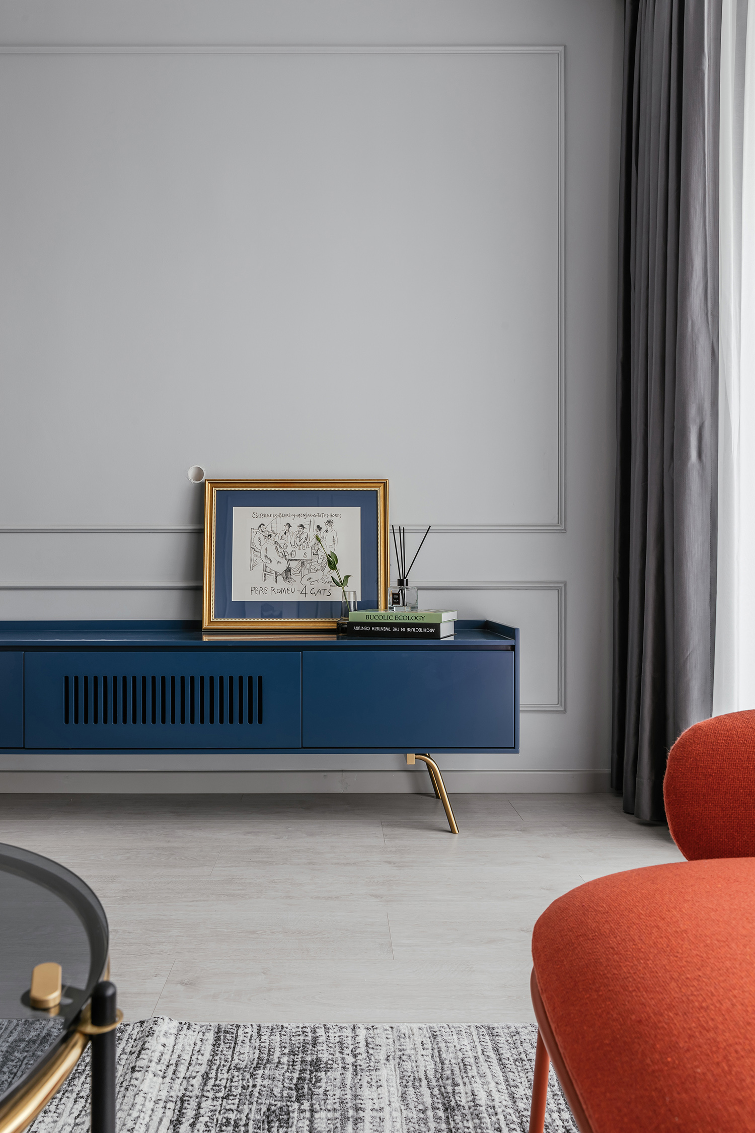 輕奢北歐風格室內家裝案例效果圖-客廳電視柜 輕奢北歐風格室內家裝案例效果圖-客廳電視柜