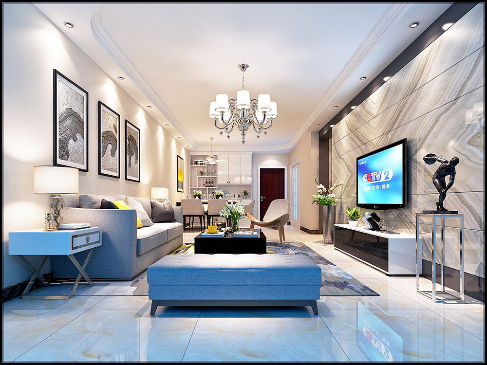 輕奢風格室內裝修效果圖-綠地景悅三居123平米-客廳 輕奢風格室內裝修效果圖-綠地景悅三居123平米-客廳