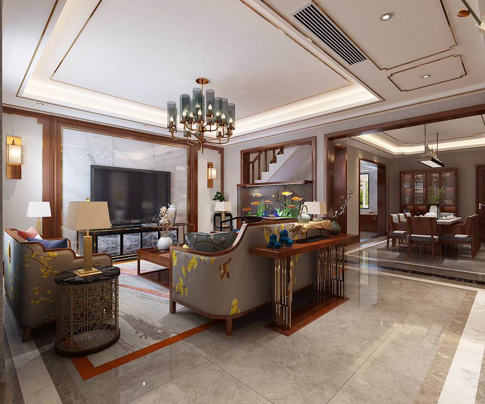 新中式風格別墅裝修設計效果圖-力迅榕墅里別墅450平米-別墅客廳裝修設計 新中式風格別墅裝修設計效果圖-力迅榕墅里別墅450平米-別墅客廳裝修設計