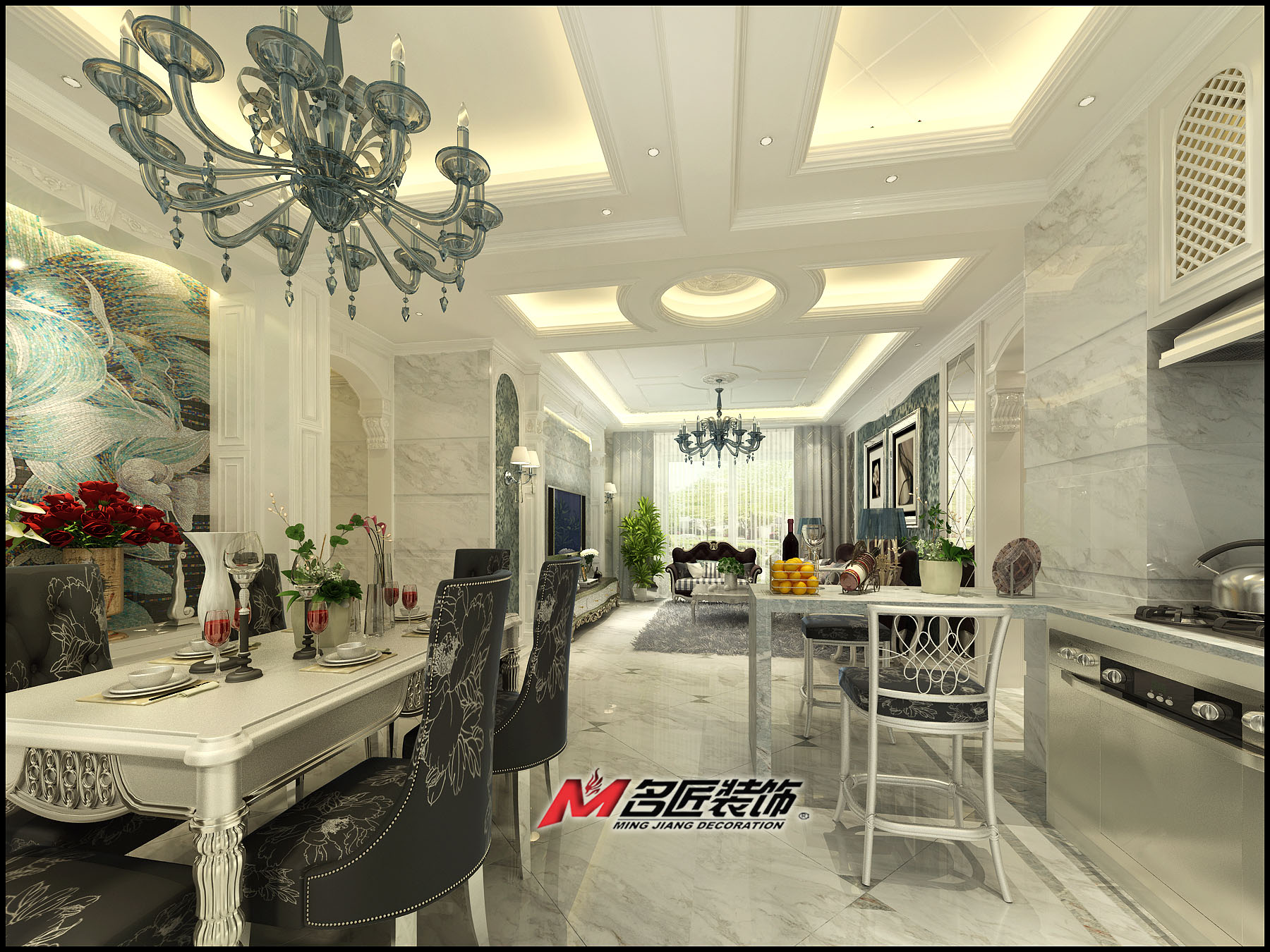 佛山市龍光·玖悅灣歐式風格三居室裝修案例