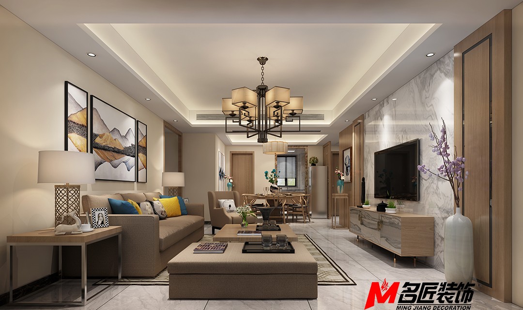 佛山市越秀御湖臺(tái)新中式風(fēng)格三居室裝修案例