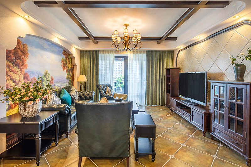 保利壹號公館美式室內(nèi)設(shè)計三居125平米風(fēng)格裝修案例-客廳 保利壹號公館美式室內(nèi)設(shè)計三居125平米風(fēng)格裝修案例-客廳
