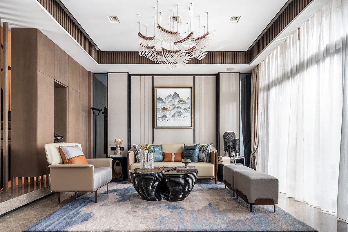 新中式風格家裝設計別墅裝修效果圖-客廳 新中式風格家裝設計別墅裝修效果圖-客廳