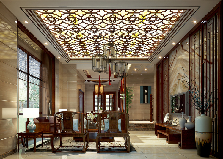 佛山市廣佛新世界花園洋房新中式風格別墅裝修案例