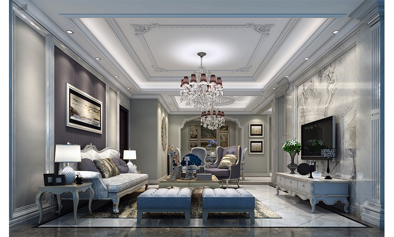 現(xiàn)代歐式風格室內裝修效果圖-綠地海長流三居126平米-客廳 現(xiàn)代歐式風格室內裝修效果圖-綠地海長流三居126平米-客廳