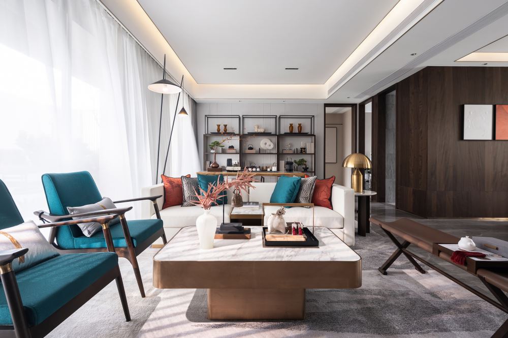 楚雄彝族自治州紅陽小區(qū)新中式風格四居室裝修案例