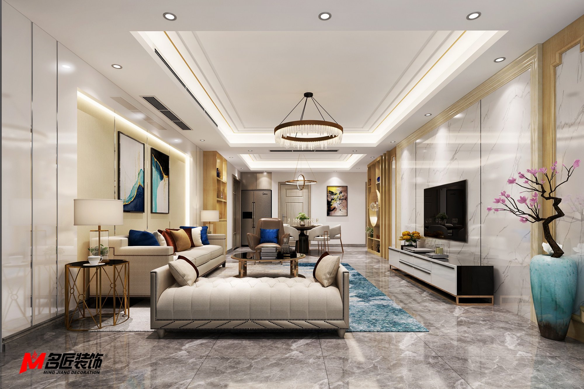 佛山市綠地·拾野川輕奢風格三居室裝修案例