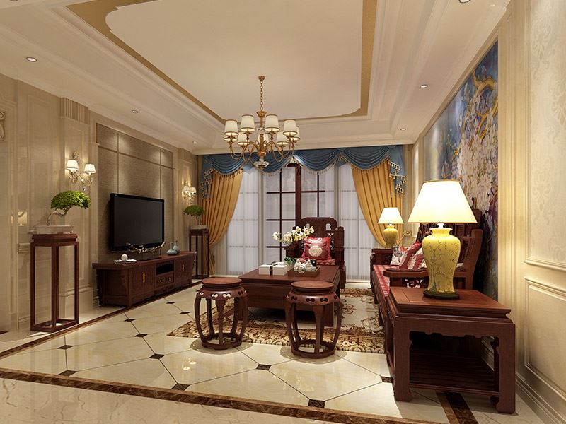 茂名市博雅新邸新中式風(fēng)格三居室裝修案例