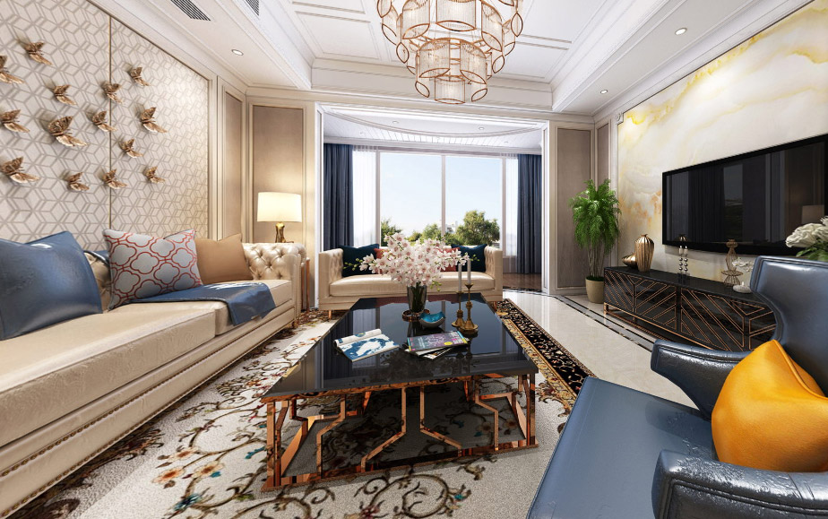 美式鄉村風格室內裝修效果圖-碧桂園翡翠灣四居140平米-客廳 美式鄉村風格室內裝修效果圖-碧桂園翡翠灣四居140平米-客廳