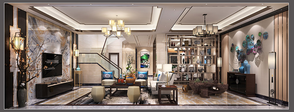 新中式風格別墅裝修效果圖-東逸灣翠河澗四居190平米-客廳 新中式風格別墅裝修效果圖-東逸灣翠河澗四居190平米-客廳