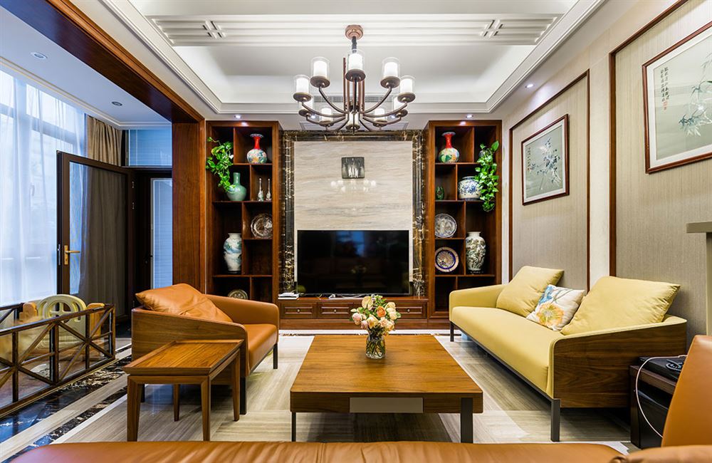 自貢市盈佳大廈新中式風(fēng)格別墅裝修案例