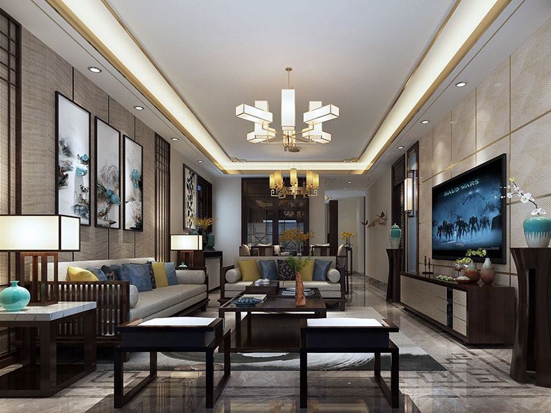 自貢市萬達廣場都會華宅新中式風格別墅裝修案例