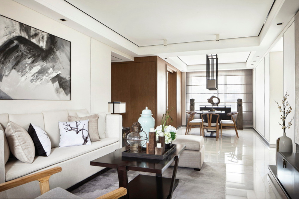 廣州市陽光城麗景灣新中式風格三居室裝修案例