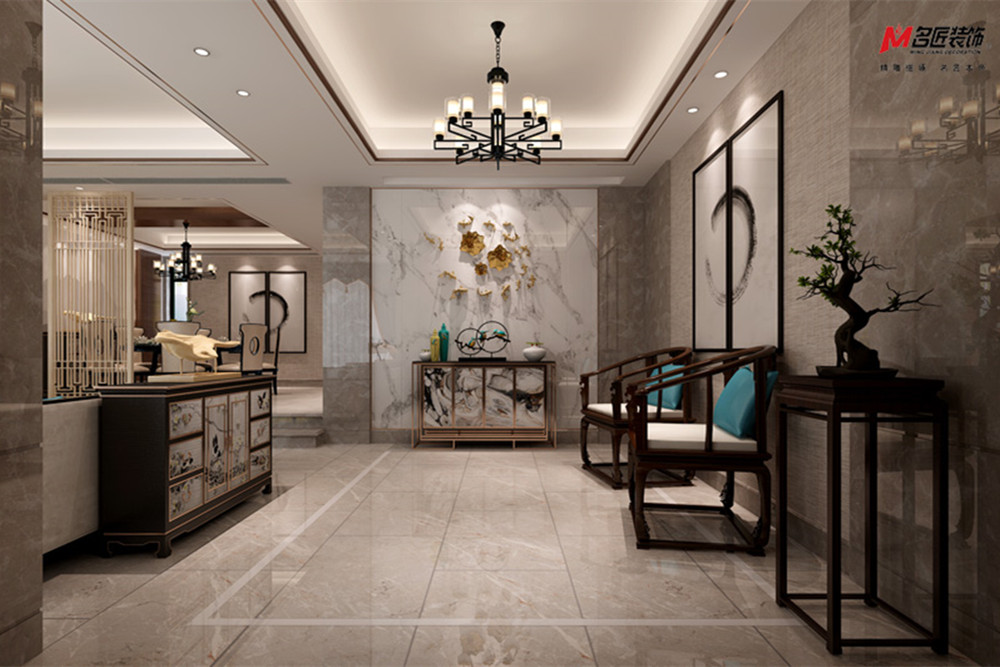 合肥市萬(wàn)科未來(lái)之光新中式風(fēng)格四居室裝修案例