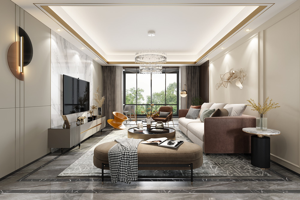 嘉興市翡翠公館輕奢風格三居室裝修案例