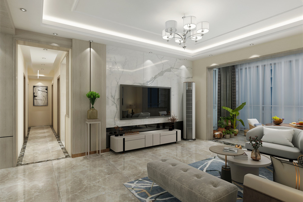 梧州市東源來福樓現代簡約風格三居室裝修案例