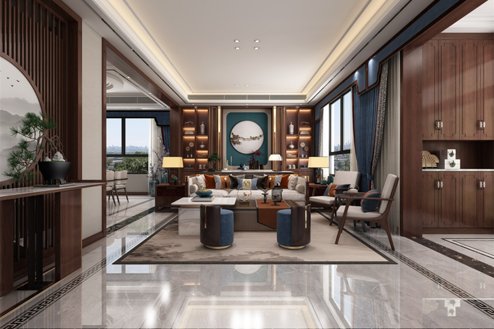 連云港市維多利亞洋房(北區)新中式風格三居室裝修案例