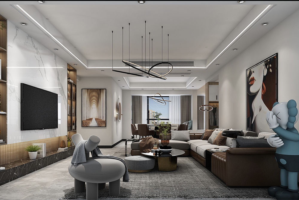 云浮市河景灣花苑現代簡約風格三居室裝修案例