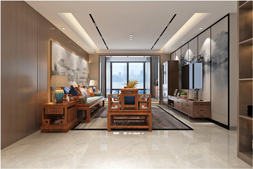 百色市機械廠生活區(qū)新中式風格三居室裝修案例