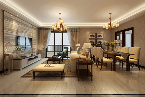 百色市機械廠生活區(qū)美式風格三居室裝修案例