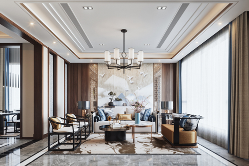 陽江市鴻潤小區新中式風格別墅裝修案例