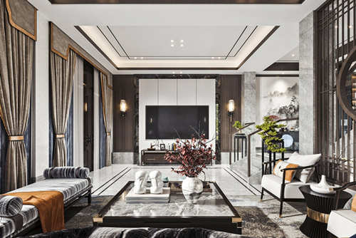 江門市江海碧桂園新中式風格別墅裝修案例