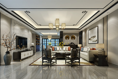 海口市民貿大廈新中式風格三居室裝修案例